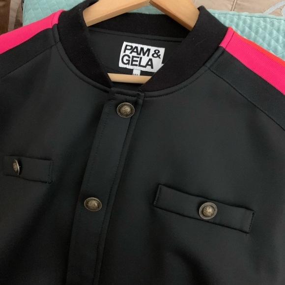 PAM & GELA Aviator Track Colorblock Striped Sleeve Bomber Jacket - Picture 5 of 13